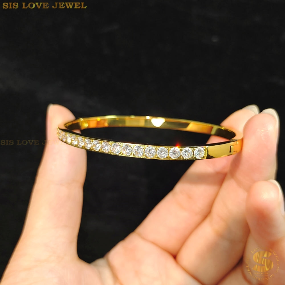 Cubic Zirconia Half Row Diamond Oval Bangle H024