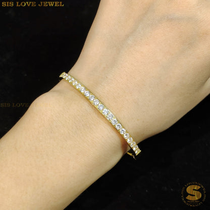 Cubic Zirconia Half Row Diamond Oval Bangle H024