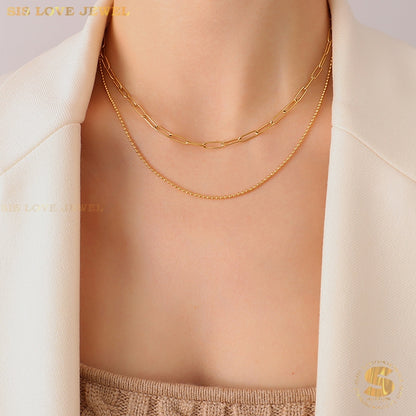 2 Layers Paperclip Chain Necklace N033