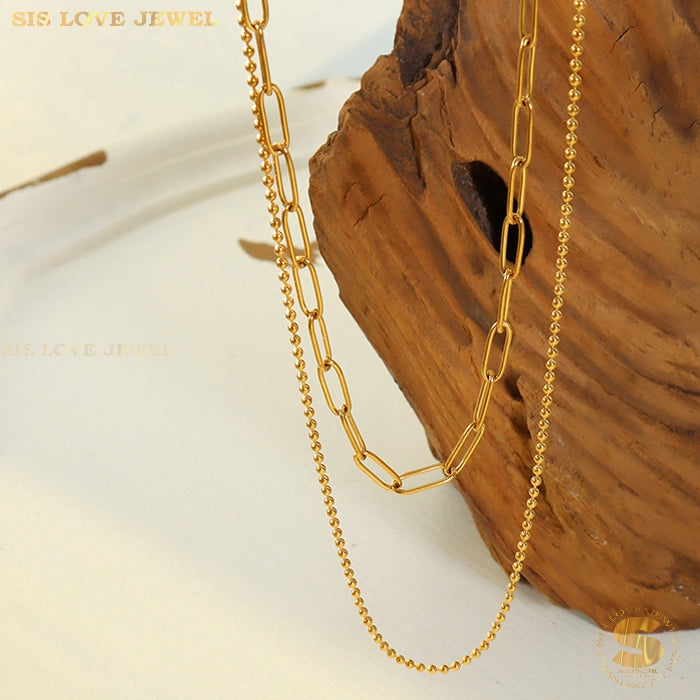 2 Layers Paperclip Chain Necklace N033