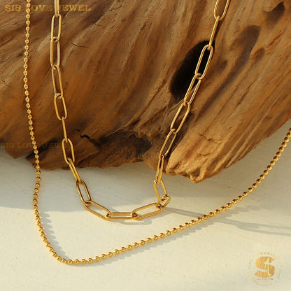 2 Layers Paperclip Chain Necklace N033