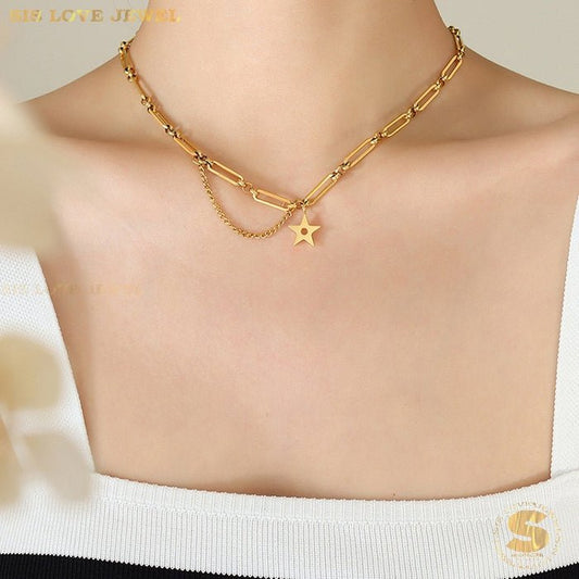 Paperclip Chain Star Necklace N023