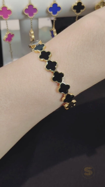 Half Black Color Clover Oval Bangle H147