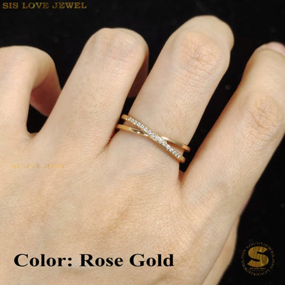 Cubic Zirconia Cross Ring Gold/Rose-Gold R015