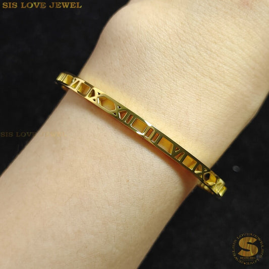 Minimalist Roman Oval Bangle Gold H036