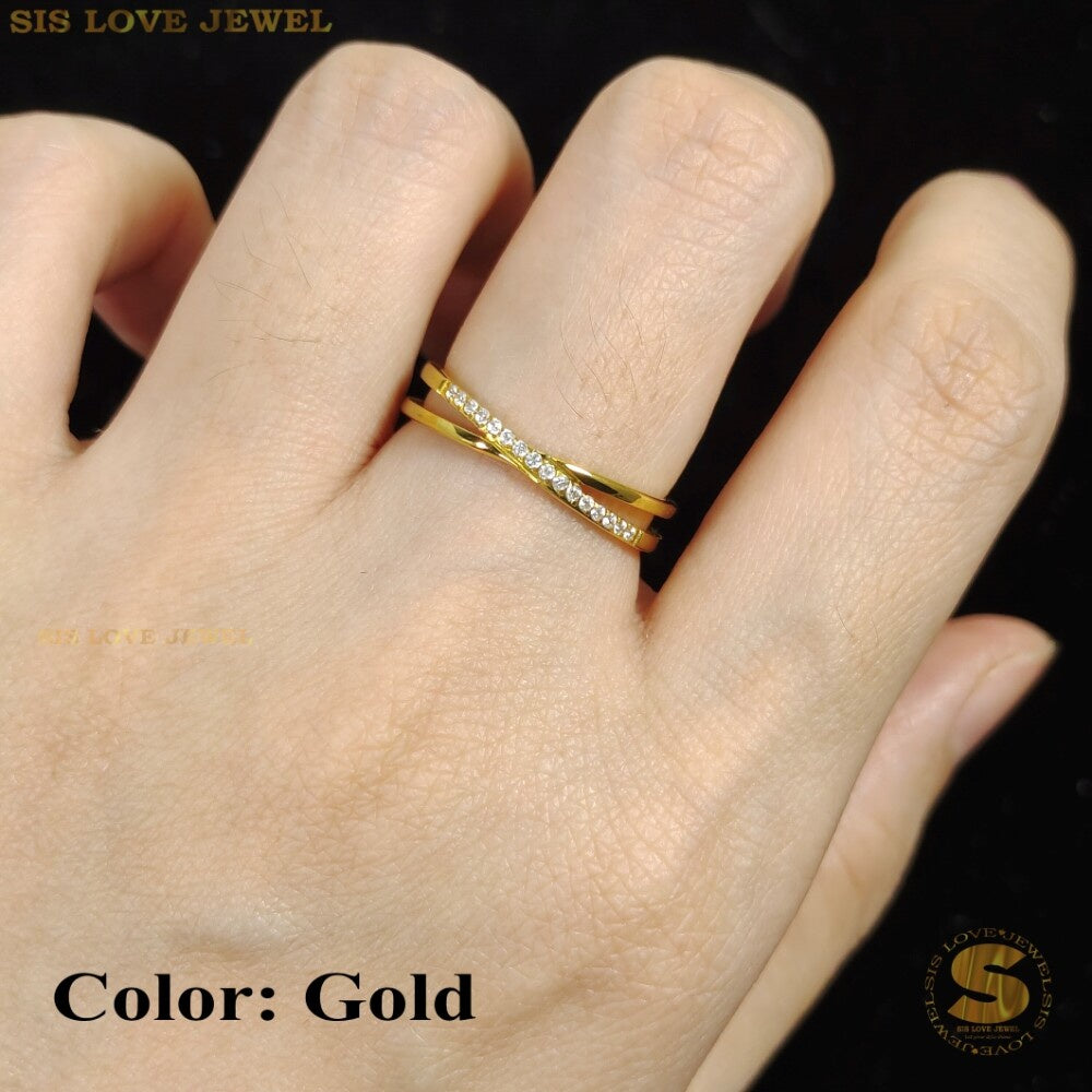 Cubic Zirconia Cross Ring Gold/Rose-Gold R015