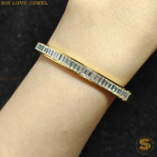 White Half Row Diamond Oval Bangle H034