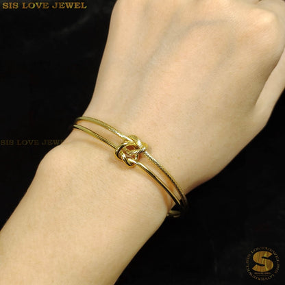 Double Love Knot Adjustable Open Bangle H096