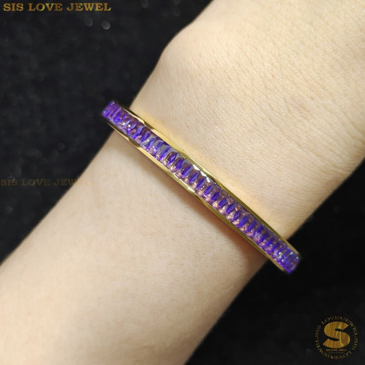 Purple Half Row Diamond Oval Bangle H034