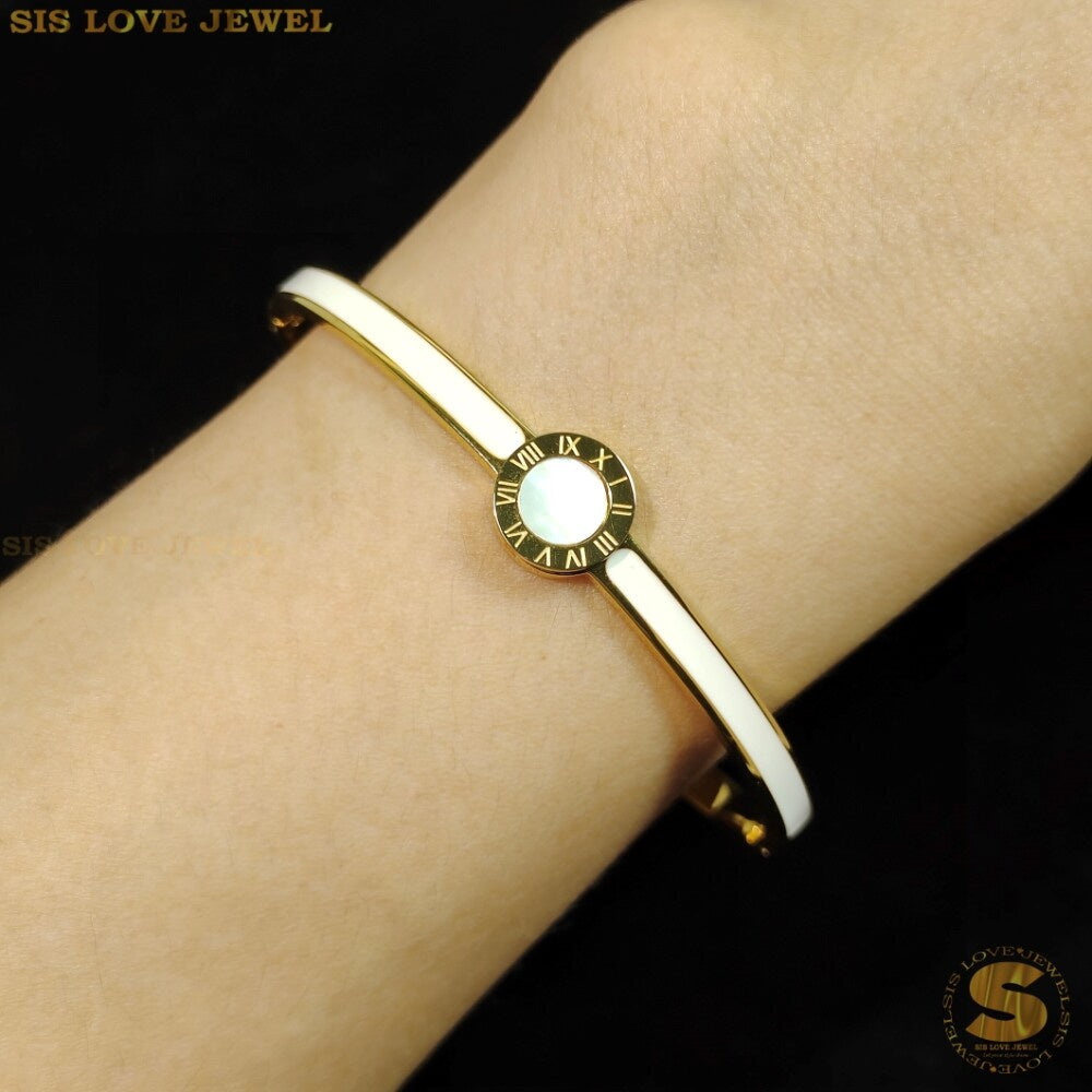 Roman White Oval Bangle H089