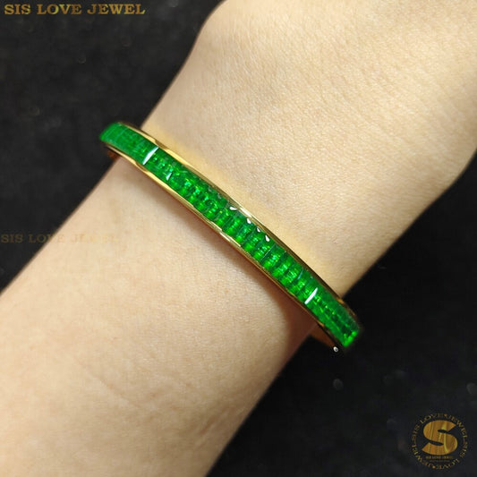 Green Half Row Diamond Oval Bangle H034