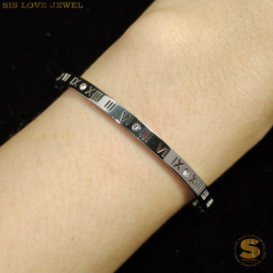 Silver Color Roman Oval Bangle H007