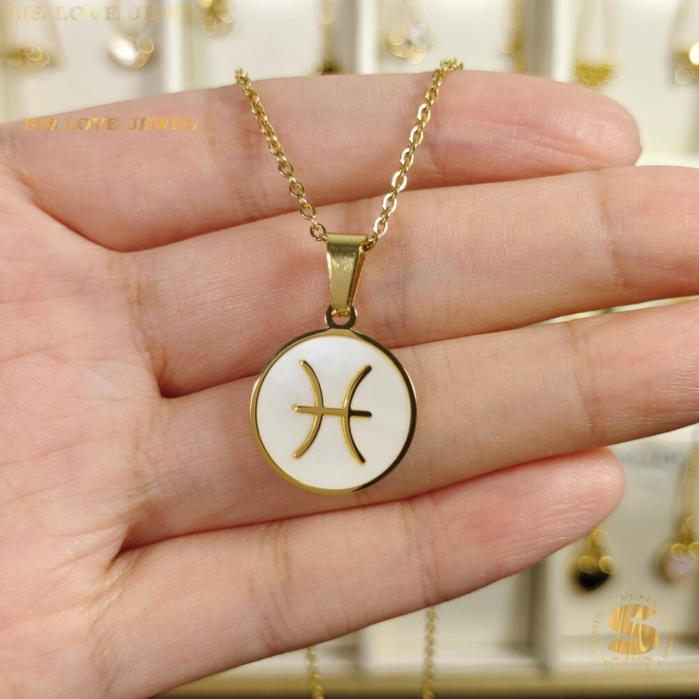 12 Constellations Zodiac Shell Pendant Necklace N071