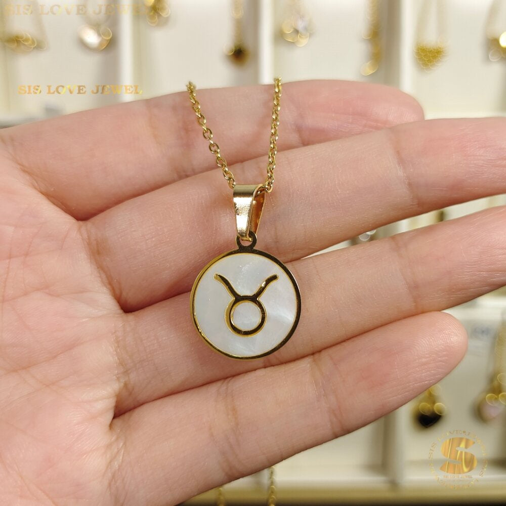 12 Constellations Zodiac Shell Pendant Necklace N071