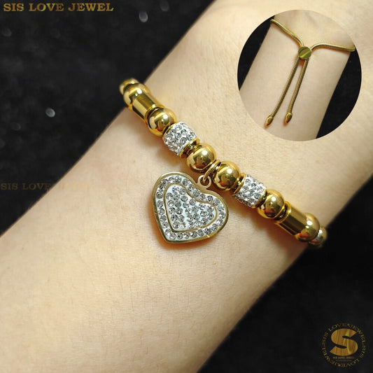 Diamond Heart Tag Adjustable Bracelet B079