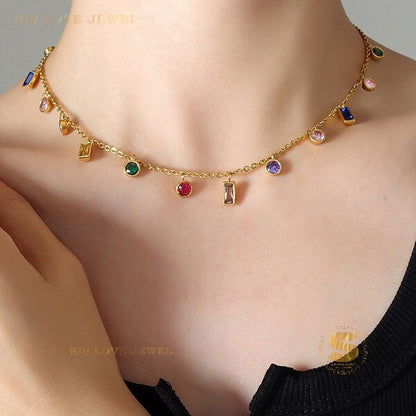 Colorful Zirconia Necklace N019