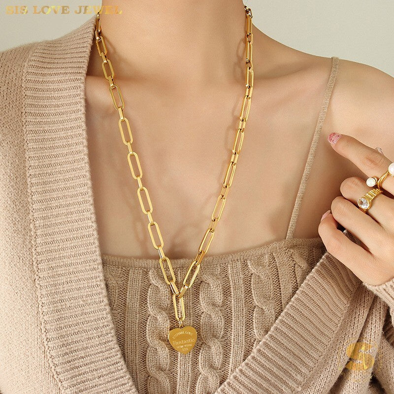 Heart Paperclip Long Necklace N082