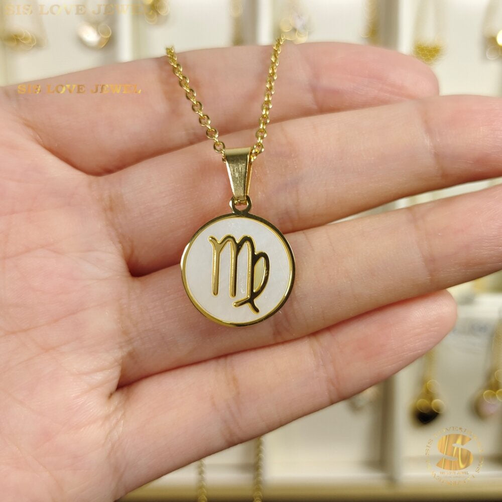 12 Constellations Zodiac Shell Pendant Necklace N071