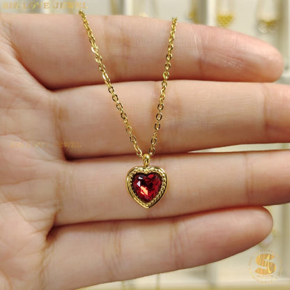 Heart Red Stone Necklace N075