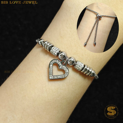 Silver Color Heart Adjustable Bracelet B063