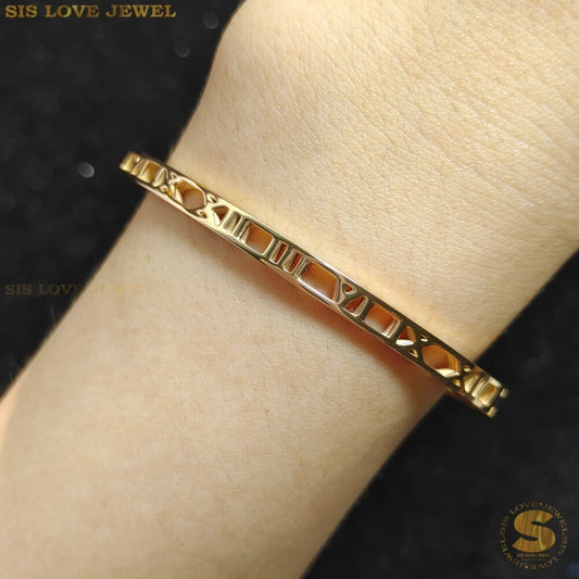 Minimalist Roman Oval Bangle Rose-Gold H036