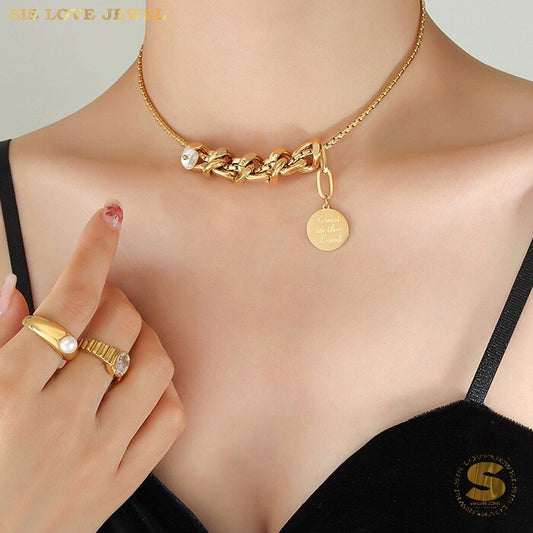 Choker Round Tag Necklace N055