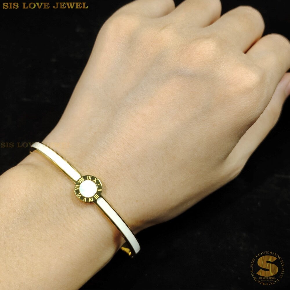 Roman White Oval Bangle H089