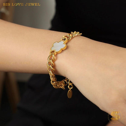 Shell Flower Thick Chain Bracelet B134 White
