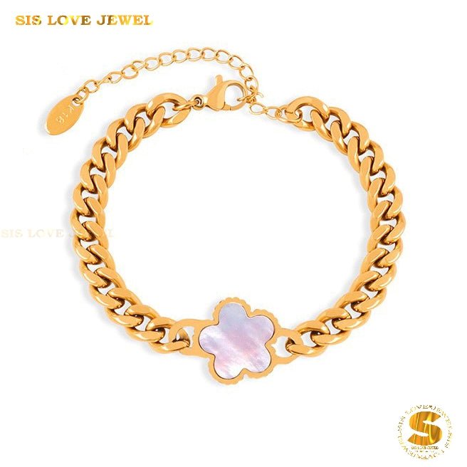 Shell Flower Thick Chain Bracelet B134 White