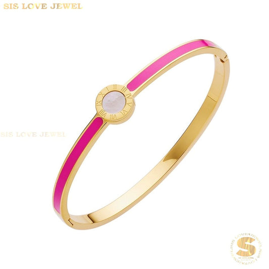 Simple Roman Oval Bangle H089 Rose Red