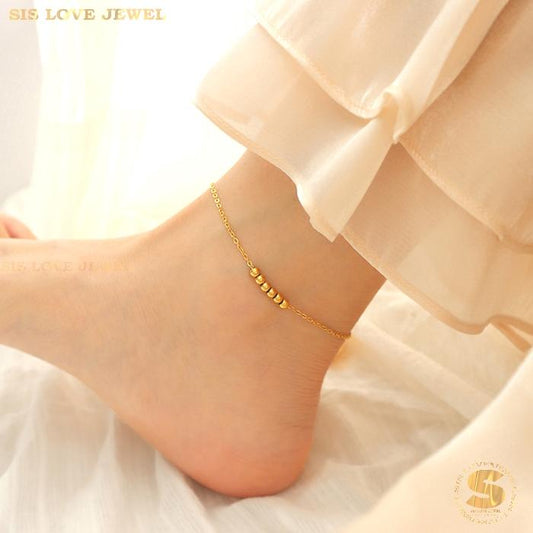 Six Ball Charm Gold Plated Anklet A014