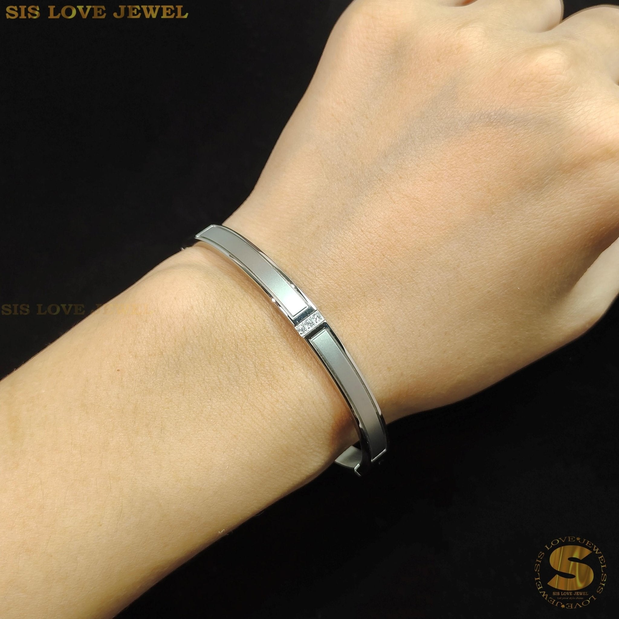 Silver Zirconia Oval Bangle Bracelet Minimalist Women's Jewelry